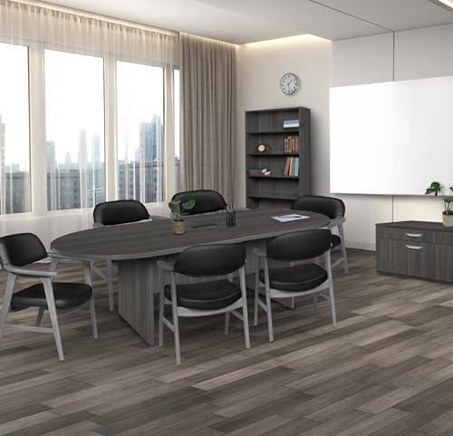Regency Legacy 8 ft Racetrack Laminate Conference Table with a Charging Port, Durable Construction, Scratch-Resistant Surface, and Modern Design for Professional Office Workspaces - Ash Grey Regency