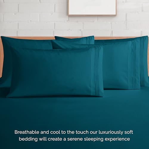 Elegant Comfort 1500 Premium Quality 4-Piece Bed Sheet Set - 18-24 Inch Extra Deep Pocket, Smart Storage Pockets, Wrinkle Free Ultra Soft 4PC Extra Deep Pocket Sheets, Twin/Twin XL, Marine Teal Elegant Comfort