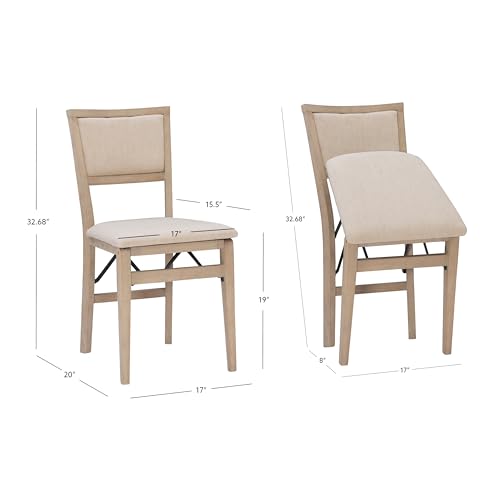 Linon Keira Wooden Folding Chair Upholstered Seat and Back Set of 2, Dining Height, Rustic Natural & Beige Linon
