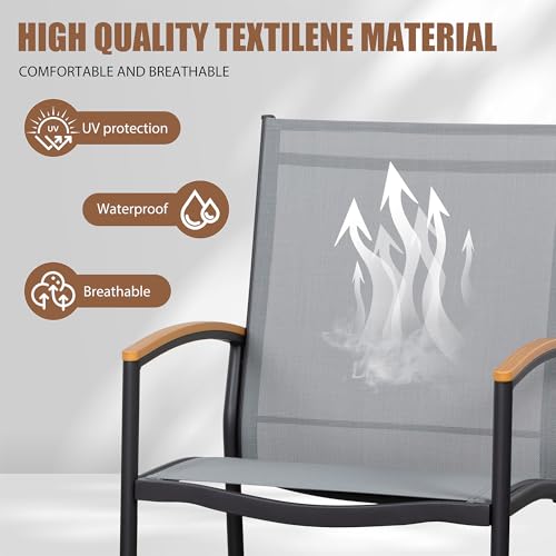 Shintenchi 3 Piece Outdoor Rocking Bistro Set, Textilene Fabric Small Patio Furniture Set, Front Porch Rocker Chairs Conversation Set with Table for Lawn, Garden, Balcony, Poolside (Light Gray) Shintenchi