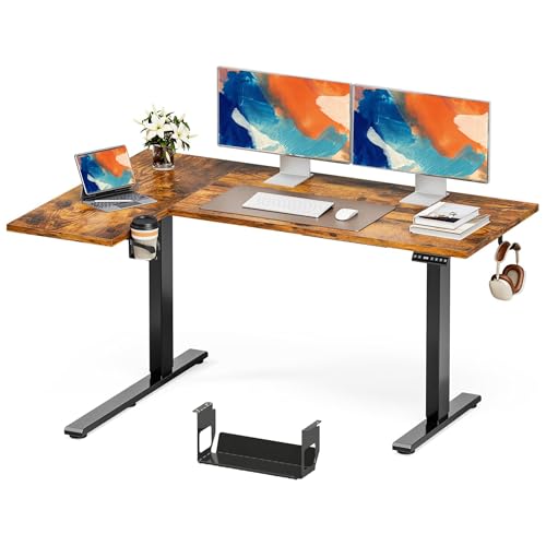Muvai 71 Inch L Shaped Standing Desk Adjustable Height with Cable Management Tray,Gaming Electric Corner Standing Desk, Sit Stand Computer Table with Reversiable Splice Board, Rustic Brown Muvai