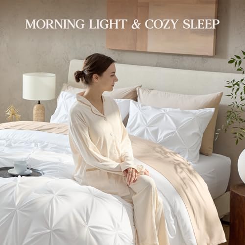 Andency White Full Size Comforter Set (79x90Inch), 3 Pieces Cute Soft Pinch Pleat Bedding Comforters & Sets, All Season Lightweight Fluffy Down Alternative Western Bed Set for Women Men Girls Andency