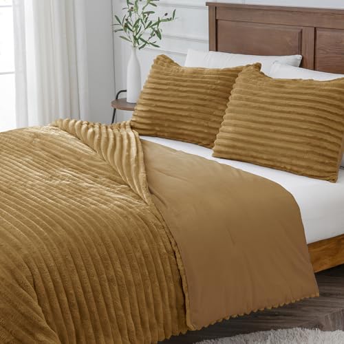 BEDELITE Fleece Queen Comforter Set -Super Soft & Warm Fluffy Brown Bedding, Luxury Fuzzy Heavy Bed Set for Winter with 2 Pillow Cases