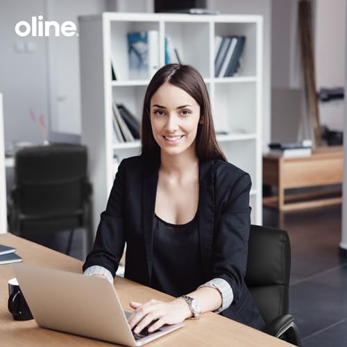 Oline Leather Guest Chair with Padded Arms, Reception Meeting Conference Waiting Room Lobby Home Desk Big and Tall Executive Office Chair, Black (4 Pack) Oline