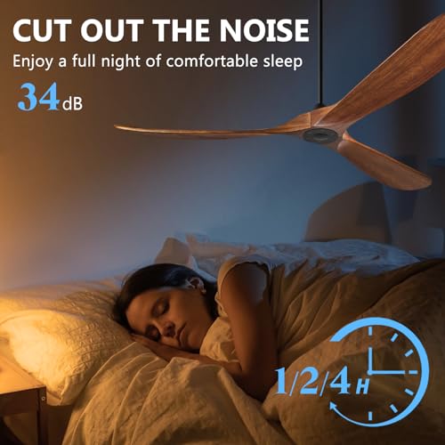 Eliora 72 Inch Ceiling Fan with Remote and Wall Switch, Large Wood Ceiling Fan Without Light 3 Blades, Outdoor Ceiling Fans 6 Speed, Quiet DC Motor for Patios-Deep Walnut Eliora