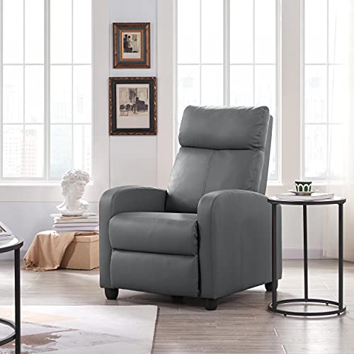 Yaheetech Recliner Chair Set of 2, PU Leather Upholstered Reclining Sofa Chair with Pocket Springs for Living Room, Home Theater Seating Grey