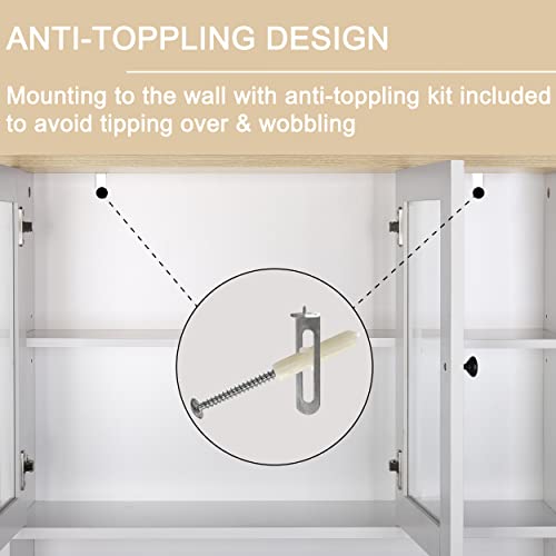 MUPATER 72'' Kitchen Pantry Cabinet Storage Hutch with Microwave Stand, Freestanding Pantry Buffet Cabinet with Adjustable Shelves, Cupboard and Drawer for Home, White MUPATER