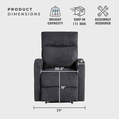 Lexicon Manual Recliner Chair, Textured Microfiber Reclining Chair, Wall Hugger, Track Arms, Magazine Pockets, Manual Recliner for Living Room/Office/Apartment, Easy Assembly, Dark Gray