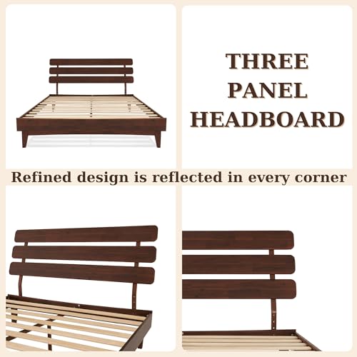 Bme Caden Mid Century 15'' Adjustable Bed Frame - Walnut, No Box Spring Needed, Easy Assembly, Queen Size Bme