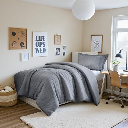 Madison Park Essentials Striped Duvet Cover Set Twin/Twin XL, Modern Minimalist Bedding Set with Premium Jacquard Stripe, 2 Pieces Duvet Cover Reversible with Zipper Closure & Corner Ties,Blue/Grey Madison Park Essentials