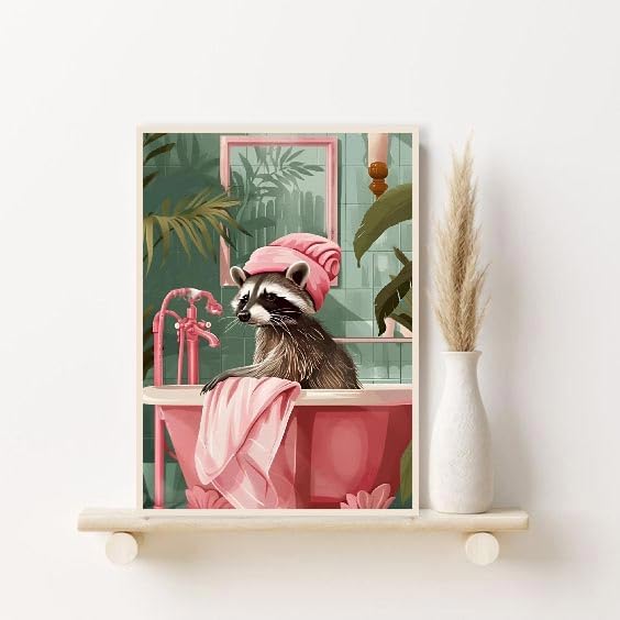 Animals Paint by Numbers Kit for Adults,Cat Cow Tiger Flamingo Giraffe Raccoon Adults' Paint-by-Number Kits for Beginner Acrylic On Canvas DIY Oil Painting Kit for Gift Home Wall Decor 12x16 Inch Ammklfh