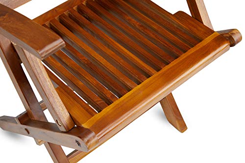 TeakCraft Teak Folding Arm Chair - 2 Piece Foldable Chairs Set - Fully Assembled - Solid Wooden Outdoor, Indoor- Wood Dining Room, Kitchen, Patio, Bistro Chairs, The Mille TeakCraft