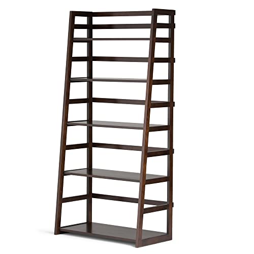 SIMPLIHOME Acadian SOLID WOOD 30 Inch Transitional Ladder Shelf Bookcase in Brunette Brown, For the Living Room, Study Room and Office SIMPLIHOME