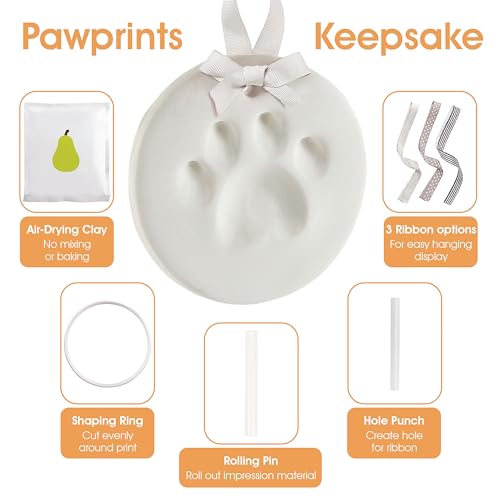Pearhead Pet Paw Print Keepsake Ornament Kit, Memorial Clay Paw Impression for Dogs & Cats, DIY Hanging Pet Memorial with Ribbons, Pet Keepsake Gift