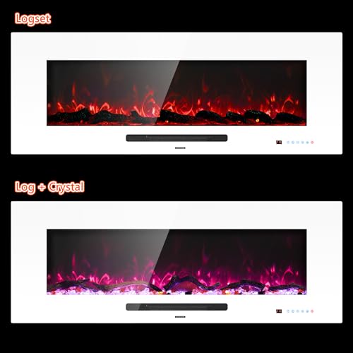 Dreamflame 50" Electric Fireplace, Recessed & Wall Mounted Fireplace Heater 13 * 13 Colors Flame &Fuel Bed w/5 Dimmer, Touchscreen &Remote Control Temp, Overheating Protect, Hardwired, 1500W, White Dreamflame