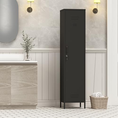 Elitehouse Tall Single Door Metal Locker with Adjustable Shelves, Black Tall Metal Locker Storage Cabinet,Easy Assembly for Living Room Bedroom (15.8”W x 15”D x 70.9”H ) Elitehouse