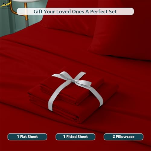 Cal King Sheet Set - 4 Piece Ultra Soft Brushed Microfiber Bed Sheets - 15" Deep Pockets, Wrinkle-Free & Breathable for a Secure Fit Sheets & Pillowcases (California King, Burgundy) Shreem Linen