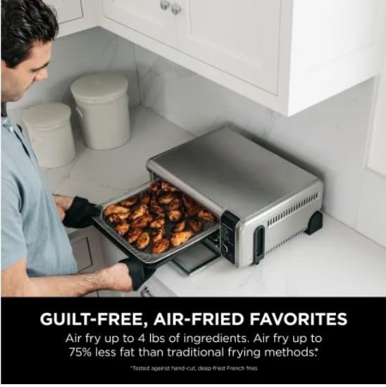 Ninja SP101 Digital Air Fry Countertop Oven with 8-in-1 Functionality, Flip Up & Away Capability for Storage Space, with Air Fry Basket, Wire Rack & Crumb Tray, Silver Ninja