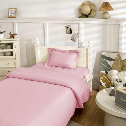 NookZuzu 3 Piece Toddler Sheet Set,Pink Basics Bed Sheet Set for Toddler,Microfiber 3-Piece Sheet Set Soft Breathable Crib Bedding Set for Kids,Includes Flat Sheet, Fitted Sheet, Pillowcase NookZuzu