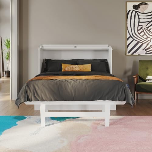 AFI, Northampton Full Size Murphy Bed Desk with Memory Foam 6" Mattress and Built-in USB Charger, White AFI