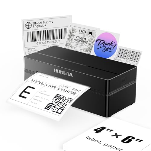 Rongta Bluetooth Shipping Label Printer, Wireless 4x6 Thermal Label Printer for Shipping Packages, Support Android, iPhone, Widely Used for Amazon, Ebay, Shopify, Etsy, UPS, Black