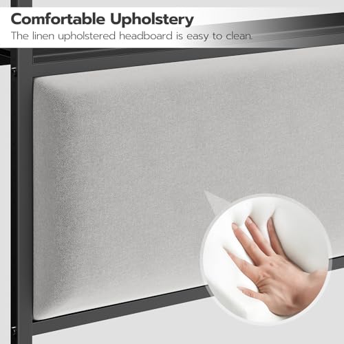 HOOBRO Queen Size Upholstered Headboard, Storage Headboard with Charging Station and Adjustable LED Lights, 2 Standard Outlets and 2 USB Ports, Queen Headboard Only, Easy Assembly, Black and Gray HOOBRO