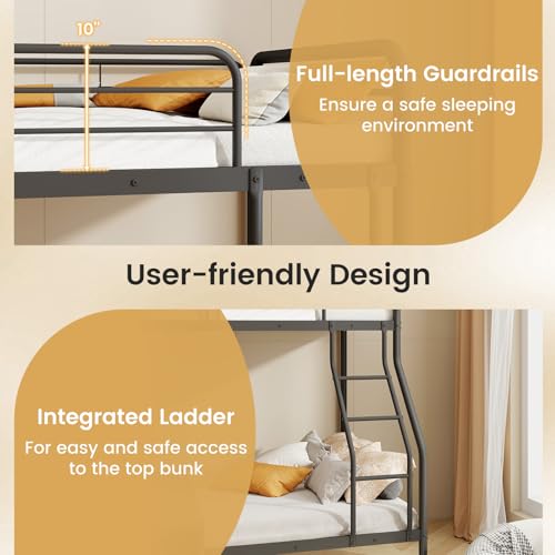 Giantex Metal Bunk Beds Twin Over Full Size, Heavy Duty Bunk Bed for Teens Adults with Ladder & Guardrails, Space Saving Metal Bunk Bed for Dorm, Bedroom, Apartment, No Box Spring Needed (Black) Giantex
