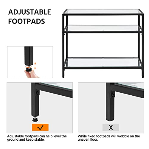 Yaheetech 39.5" Console Table with 3 Storage Shelves,Tempered Glass Sofa Table, Modern Entryway Tables with Metal Frame for Hallway Living Room Bedroom, Easy Assembly, Black Yaheetech