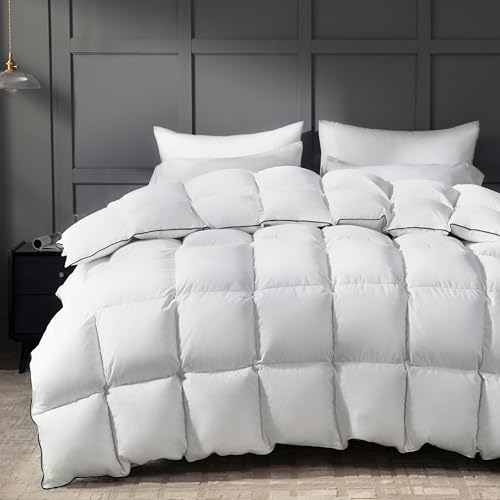 Ubauba Goose Feather Down Fiber Comforter Twin Size - Extra Fluffy 100% Cotton White Duvet Insert, High Fill Power, All-Season Medium Warmth, Hotel Luxury Bedding, 68 x 90 Inches Ubauba