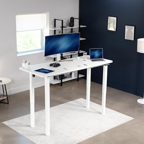 VIVO Electric Height Adjustable 71 x 30 inch Memory Stand Up Desk, White Extra Deep Table Top, White 4-Leg Dual Motor Frame, DESK-KIT-E4WW VIVO