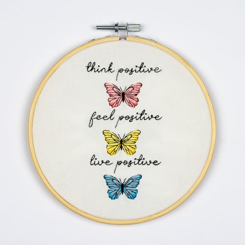 DUTCH STITCH BROTHERS Butterflies Embroidery Starter Kit with Pattern and Instructions. Stamped Embroidery Kits with Embroidery Clothes with Pattern. 6" Embroidery Hoop