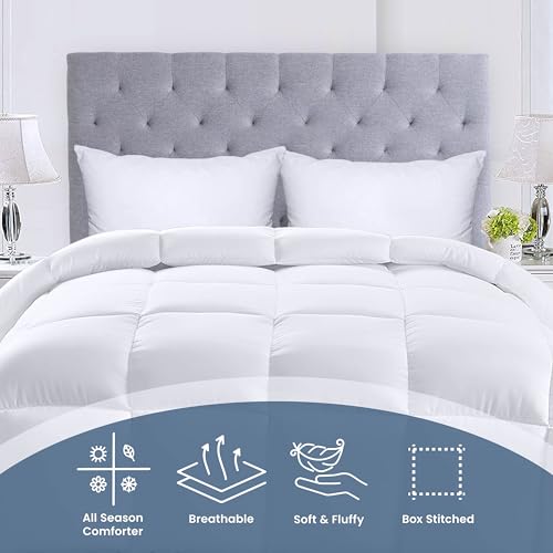 Utopia Bedding Comforters Queen Size, All Season Duvet Insert, Down Alternative Box Stitched Bed Comforter with Corner Tabs, Machine Washable (White) Utopia Bedding