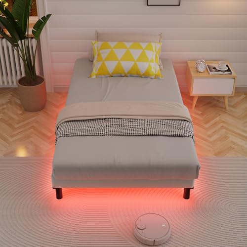 Awesofurni Twin Bed Frame with Smart LED Lights, 7 Inch Basics Metal Bed Frame, Heavy Duty 9-Leg Base for Box Spring and Mattress, Noise-Free, Easy Assembly, Black Awesofurni
