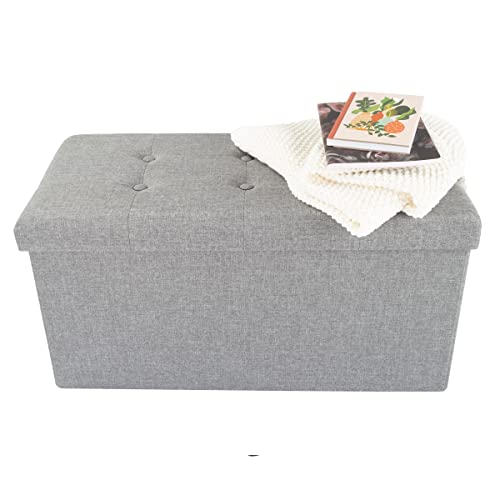Folding Storage Ottoman - 30-Inch Tufted Footrest, Linen Chest, or Bench with Removable Bin for Living Room, Bedroom, or Dorm by Lavish Home (Gray) Lavish Home