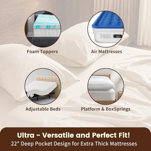 Overket 100% Linen Sheet Set Queen Size Extra Deep Pocket Fits 18-24 Inch Mattress, Breathable & Soft, Smooth 4-Piece Set for Thick Mattresses Hotel Luxury Bedding(Queen, Linen) Overket