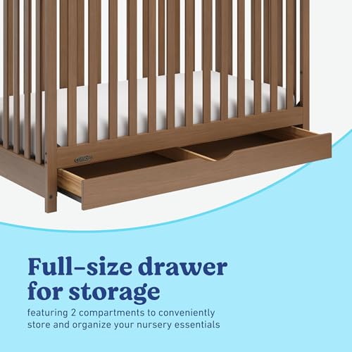 Graco Story 5-in-1 Convertible Crib with Drawer – GREENGUARD Gold Certified Wood Crib, Converts to Toddler Bed, Daybed, Full-Size Bed, Nursery Storage Drawer, Reversible Headboard (Hazelnut)
