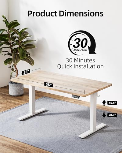 TIQLAB 55 * 28 Inches Standing Desk, Adjustable Height Stand up Desk,Sit Stand Home Office Table with Splice Board, Maple TIQLAB