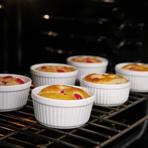 Nuwave Ceramic Ramekins 8 oz, Set of 6, Elegant Classic Style for Baking Souffles, Creme Brulées, Custards, Puddings, 4.3” Wide & 2” Tall, Microwave, Oven & Dishwasher-Safe, Ivory White (6) Nuwave