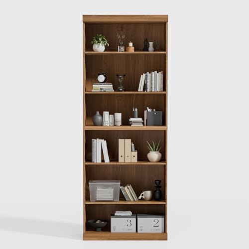 Casaphoria 82" H Wooden Bookcase, Heavy Duty Bookshelves, 6-Tier Wide Bookshelf with Large Storage Space for Home Office, 82" H x 31" W x 16" D, 130Lb, Oak Casaphoria