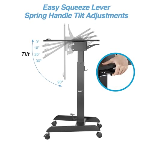AVLT 47" Height Adjustable Mobile Workstation with Tilting Desk (3 ft 11 inches) - Foot Pedal Pneumatic Standing Desk Cart - Mobile Laptop Cart - Mobile Black Cart with Brake Casters AVLT