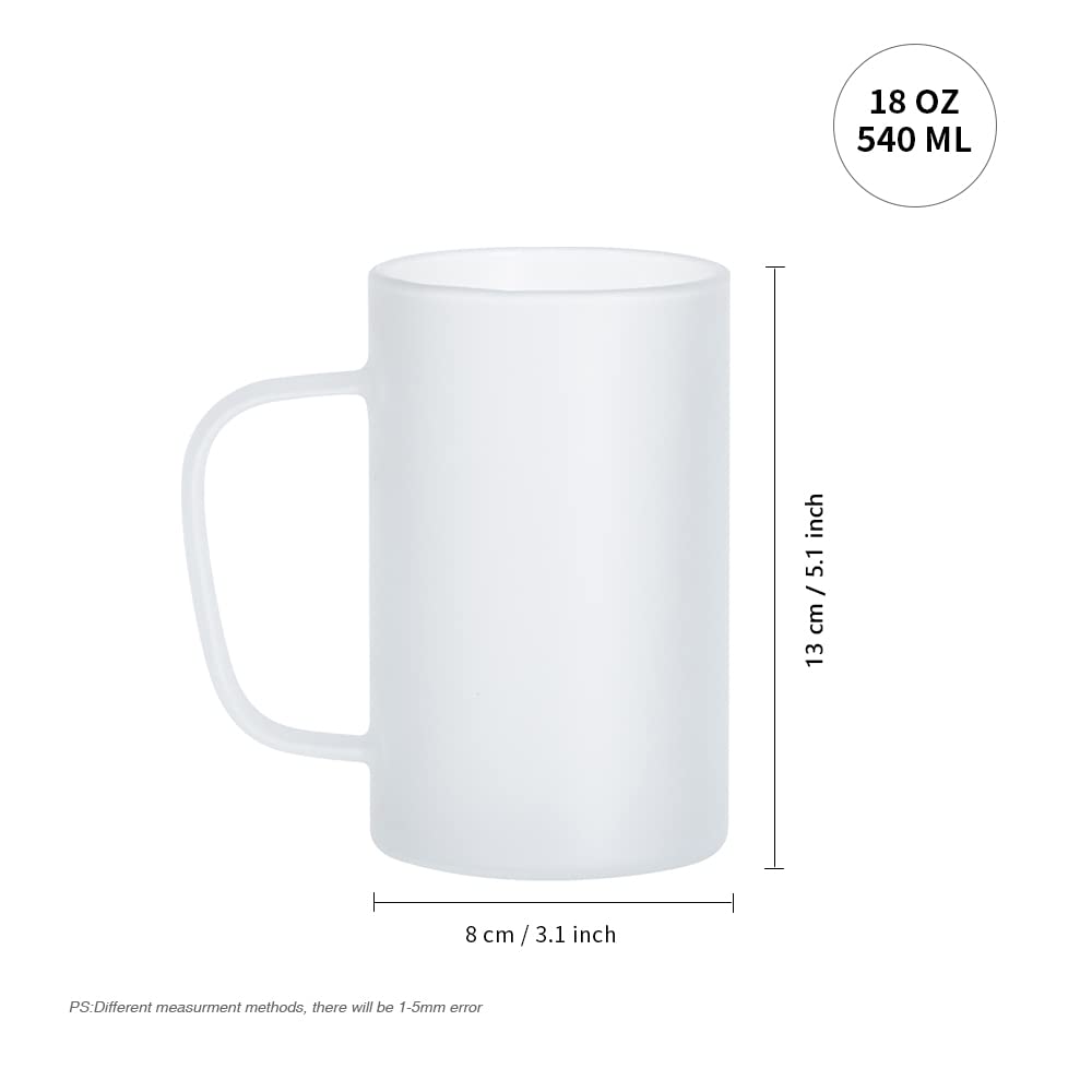 PYD Life Sublimation Glass Blanks Mug Frosted Glass Tumblers 18 OZ Coffee Beer Mugs Cups with Handle for Cricut Mug Press and Tumbler Heat Press 4 Pack PYD Life