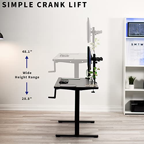VIVO Manual Height Adjustable 60 x 24 inch Stand Up Desk, Dark Walnut Solid One-Piece Table Top, Black Frame, Standing Workstation with Foldable VIVO