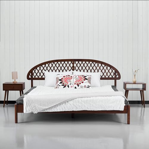 NTC Gem King Bed Frame in Dark Walnut with Silent Slats and Mid-Century Design NTC