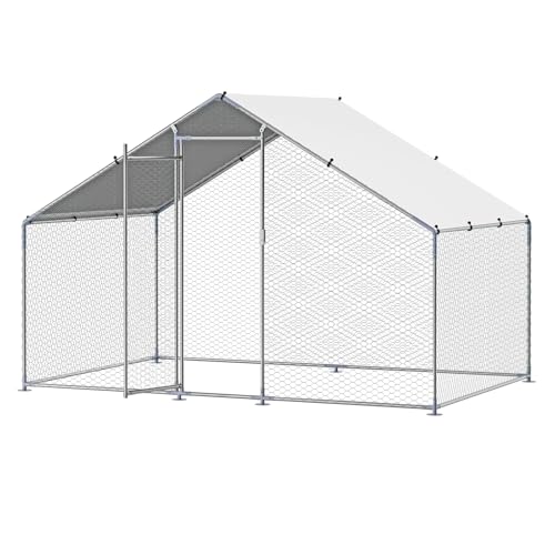 VEVOR Large Metal Chicken Coop with Run, Walkin Chicken Coop for Yard with Waterproof Cover, 6.5 x 9.8 x 6.5 ft, Spire Roof Large Poultry Cage for Hen House, Duck Coop and Rabbit Run VEVOR