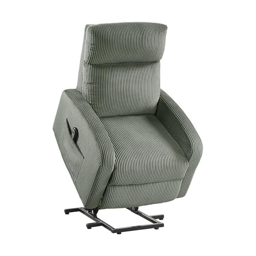 Lexicon Power Lift Recliner Chair for Elderly with Remote Control, Gentle Lift Motion, Side Pocket Armrest, Corduroy Upholstered Electric Recliner for Living Room/Bedroom, Easy Assembly, Green