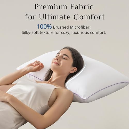 JOLLYVOGUE Pillows Queen Size Set of 1, Washable Supportive Single Bed Pillow with Super Soft Down Alternative Fill, Luxury Fluffy Hotel Quality for Side, Back, and Stomach Sleepers JOLLYVOGUE