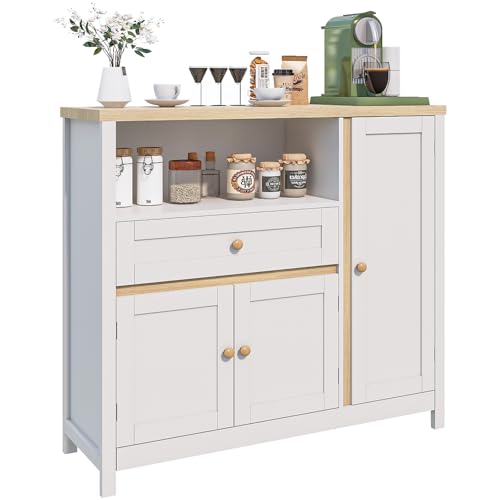 Viaozutis Storage Cabinet with Doors and Drawers,Kitchen Storage Cabinets,with Drawer and Adjustable Shelf(White) Viaozutis