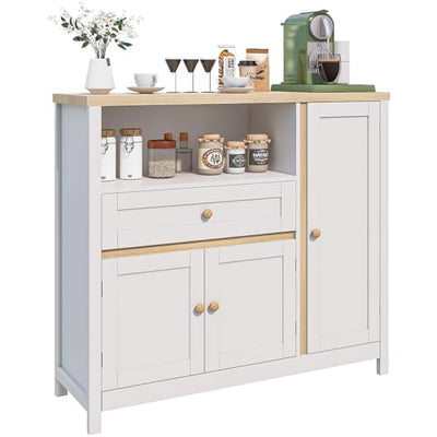 Viaozutis Storage Cabinet with Doors and Drawers,Kitchen Storage Cabinets,with Drawer and Adjustable Shelf(White)