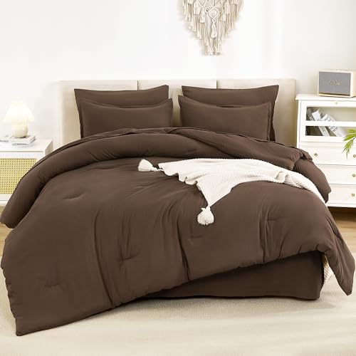 Litanika King Size Comforter Set Brown - 7 Pieces Bed in a Bag King Bedding Comforter Sets, Solid Lightweight Bed Set with Comforter, Sheets, Pillowcases & Shams Litanika