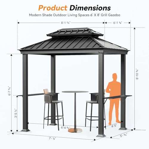 Modern Shade Grill Gazebo 6' X 8', Aluminum BBQ Gazebos with Shelves and Paper Towel Holder, Grill Canopy with Galvanized Steel Roof, Grill Gazebo with USB and USB-C charging ports for Patio Modern Shade Outdoor Living Spaces